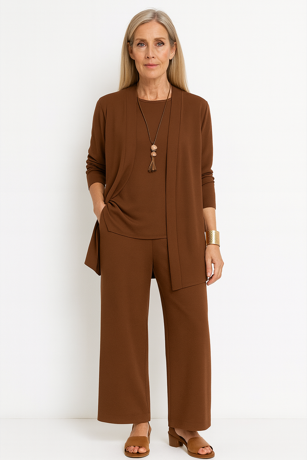 Women's 3-Piece Cardigan Set with Wide Leg Trousers - Versatile Autumn Outfit 5