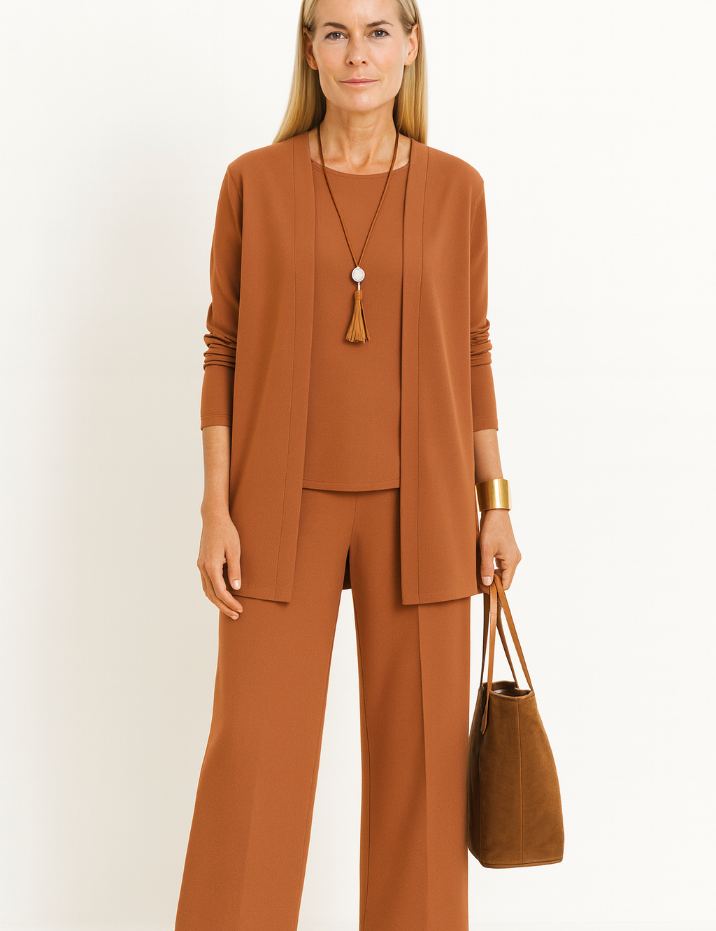 Women's 3-Piece Cardigan Set with Wide Leg Trousers - Versatile Autumn Outfit 9