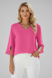 Women's Blouse - V Neckline Short Sleeve Blouse with Pocket - Stylish Summer Tops for Women 0