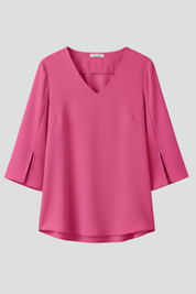 Women's Blouse - V Neckline Short Sleeve Blouse with Pocket - Stylish Summer Tops for Women 1