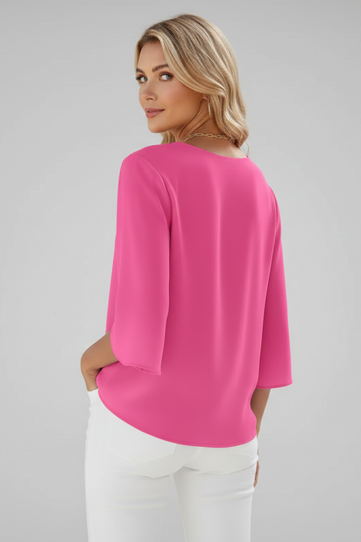 Women's Blouse - V Neckline Short Sleeve Blouse with Pocket - Stylish Summer Tops for Women 2
