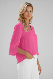 Women's Blouse - V Neckline Short Sleeve Blouse with Pocket - Stylish Summer Tops for Women 4