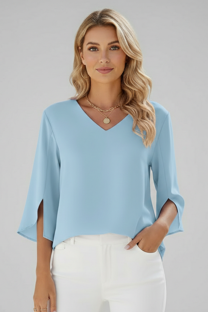 Women's Blouse - V Neckline Short Sleeve Blouse with Pocket - Stylish Summer Tops for Women 5