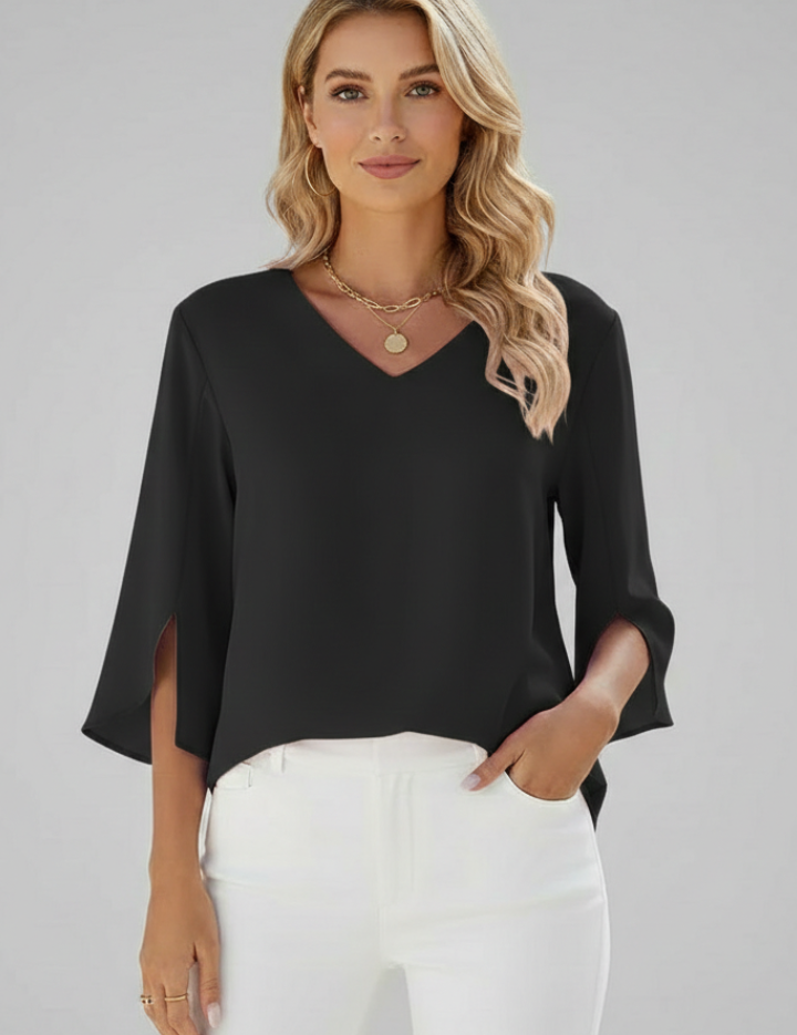 Women's Blouse - V Neckline Short Sleeve Blouse with Pocket - Stylish Summer Tops for Women 7