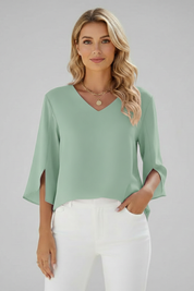 Women's Blouse - V Neckline Short Sleeve Blouse with Pocket - Stylish Summer Tops for Women 8