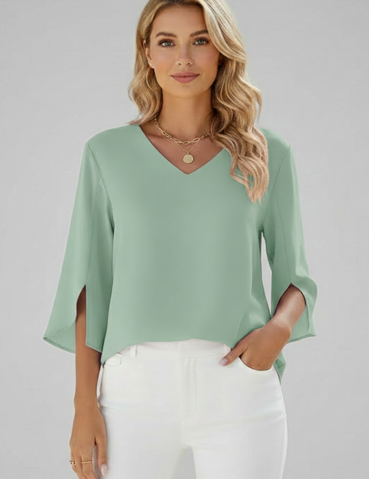 Women's Blouse - V Neckline Short Sleeve Blouse with Pocket - Stylish Summer Tops for Women 8