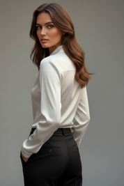 Women's Blouse with Draped Collar - Elegant Long Sleeve Top for Casual and Formal Wear 4
