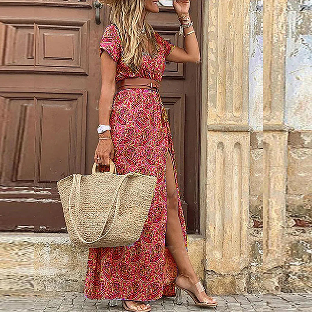 Women's Boho Maxi Dress - Airy Summer Dress with Matching Belt for Effortless Style 3