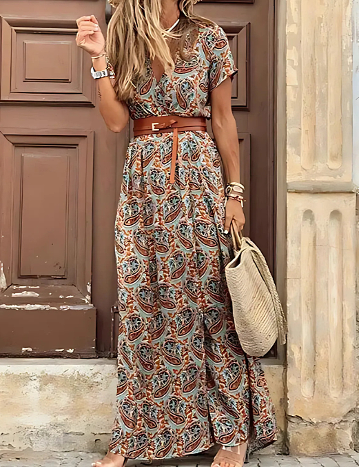 Women's Boho Maxi Dress - Airy Summer Dress with Matching Belt for Effortless Style 4