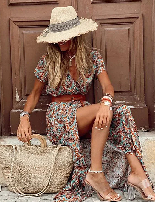 Women's Boho Maxi Dress - Airy Summer Dress with Matching Belt for Effortless Style 6