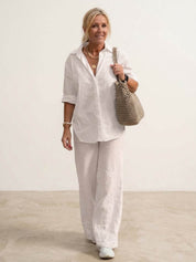 Women's Co Ord Set - Oversized Shirt & Wide Leg Trousers - Stylish Two Piece Sets for Effortless Casual Look 1