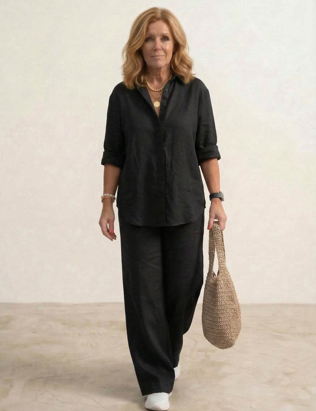 Women's Co Ord Set - Oversized Shirt & Wide Leg Trousers - Stylish Two Piece Sets for Effortless Casual Look 3