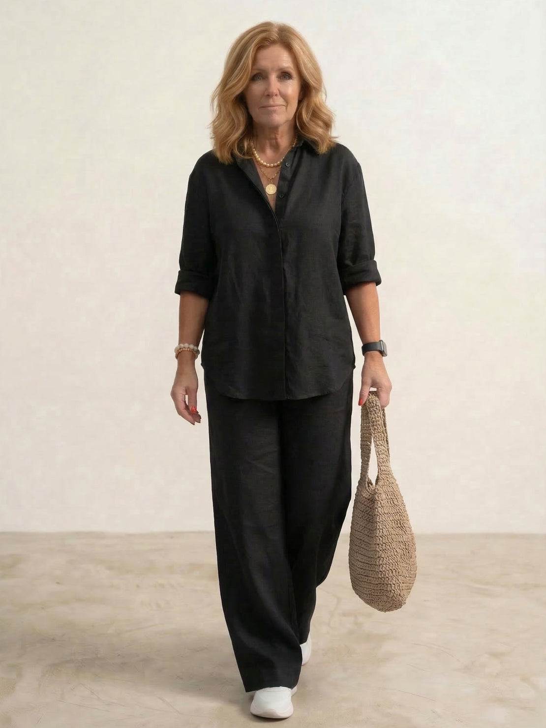 Women's Co Ord Set - Oversized Shirt & Wide Leg Trousers - Stylish Two Piece Sets for Effortless Casual Look 3