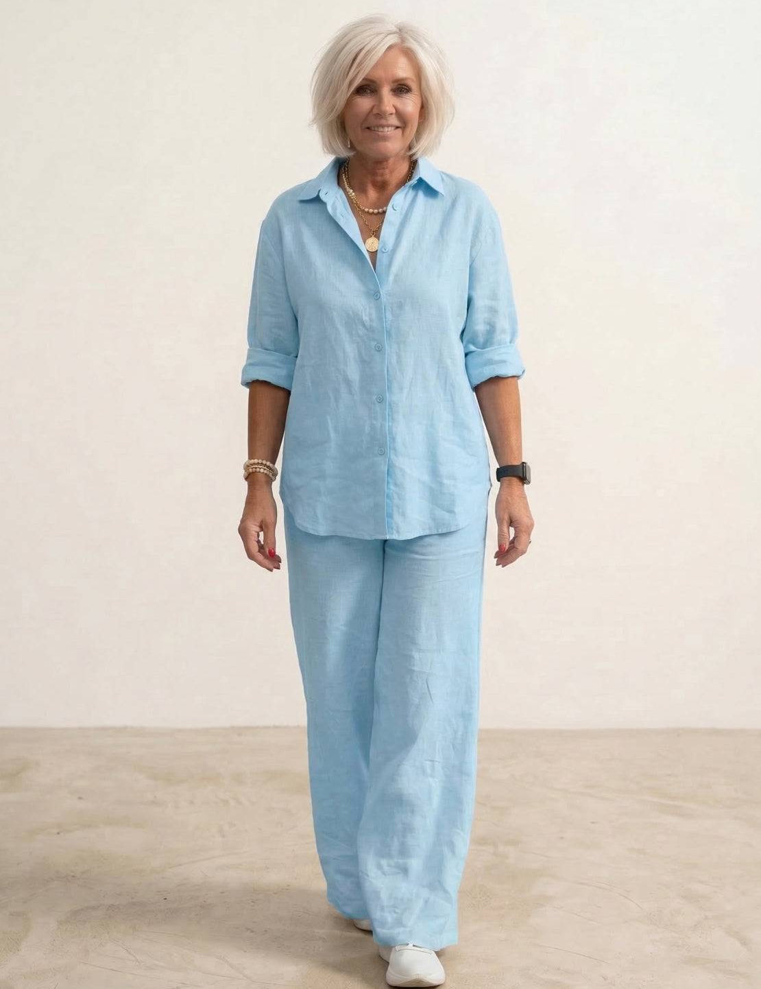 Women's Co Ord Set - Oversized Shirt & Wide Leg Trousers - Stylish Two Piece Sets for Effortless Casual Look 4