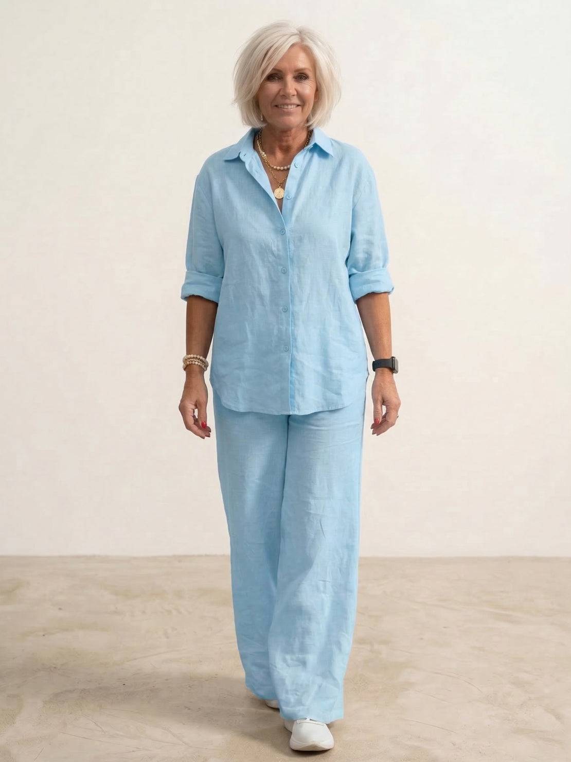 Women's Co Ord Set - Oversized Shirt & Wide Leg Trousers - Stylish Two Piece Sets for Effortless Casual Look 4
