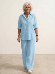Women's Co Ord Set - Oversized Shirt & Wide Leg Trousers - Stylish Two Piece Sets for Effortless Casual Look 4