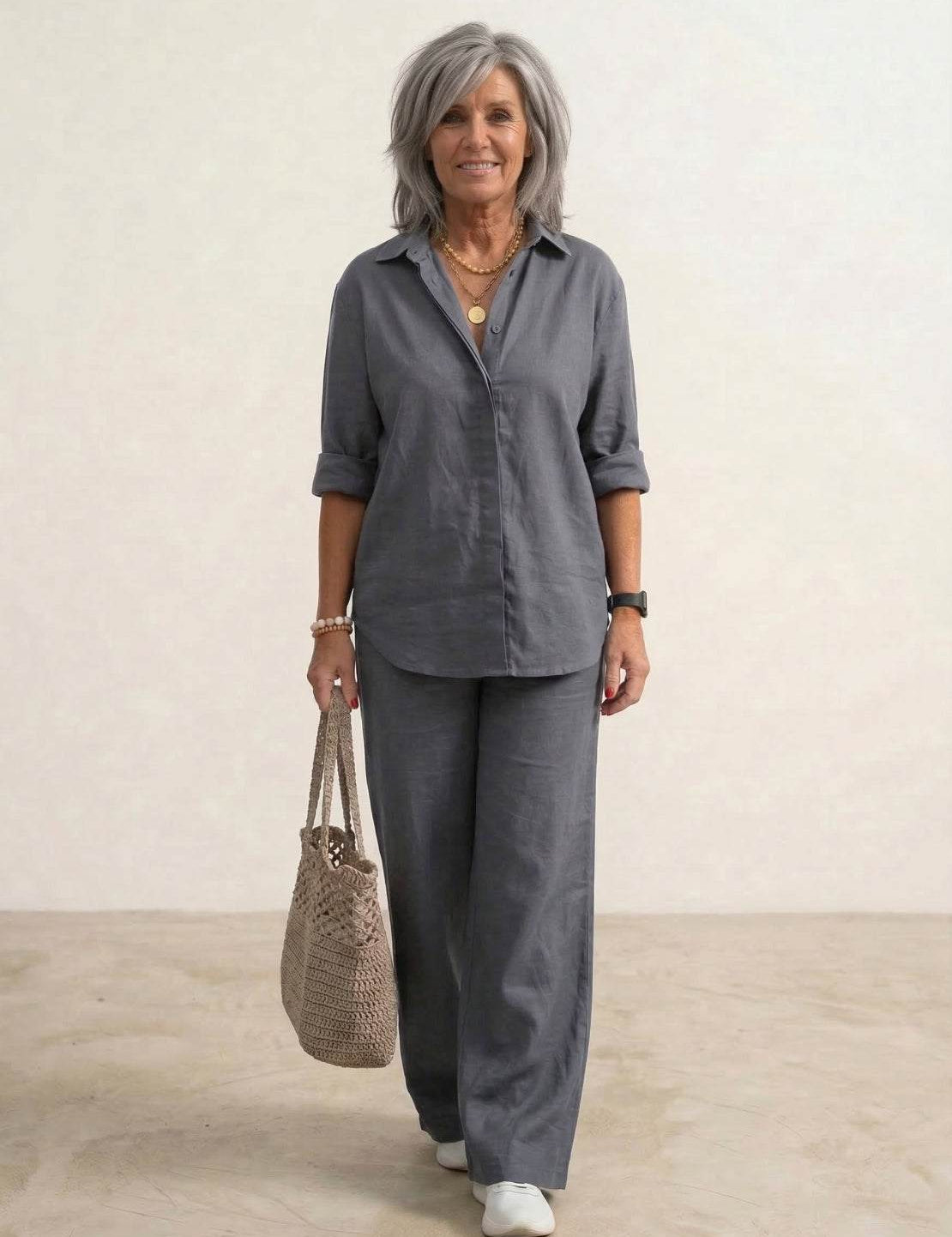 Women's Co Ord Set - Oversized Shirt & Wide Leg Trousers - Stylish Two Piece Sets for Effortless Casual Look 6