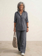 Women's Co Ord Set - Oversized Shirt & Wide Leg Trousers - Stylish Two Piece Sets for Effortless Casual Look 6