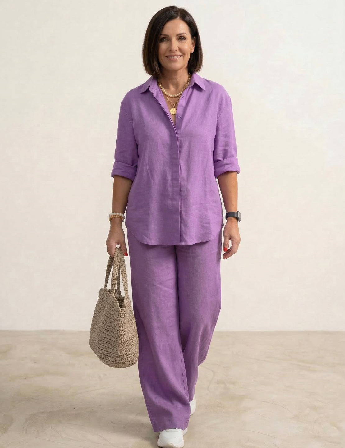 Women's Co Ord Set - Oversized Shirt & Wide Leg Trousers - Stylish Two Piece Sets for Effortless Casual Look 8