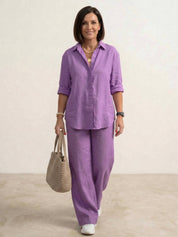 Women's Co Ord Set - Oversized Shirt & Wide Leg Trousers - Stylish Two Piece Sets for Effortless Casual Look 8