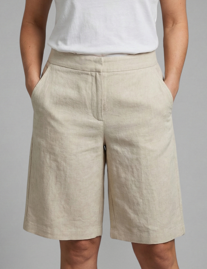 Women's Knee-Length Casual Shorts with Elastic Waist and Side Pockets for Stylish Comfort 0