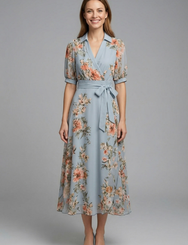 Women's Maxi Dress, Flared Wrap Dress with V-Neckline & Waist Tie, Elegant Summer Dresses for Any Occasion 0