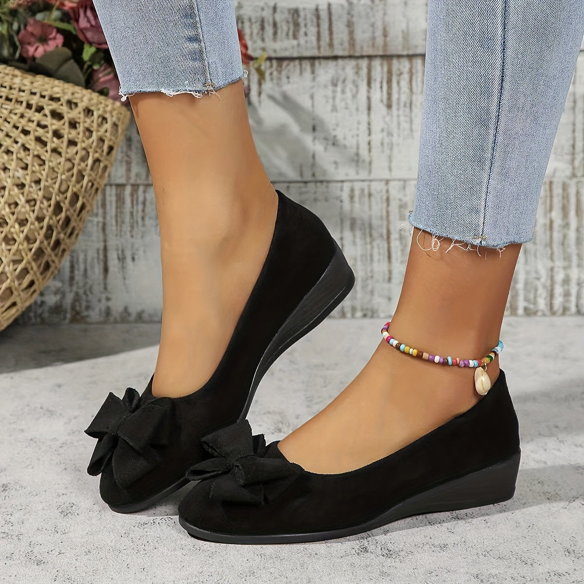 Women's Orthopedic Black Ballet Flats with Bow Detail - Comfortable Arch Support Flats for Women 2