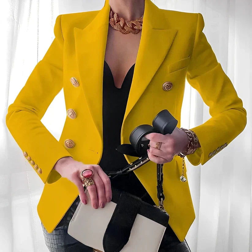 Women's Pink Double Breasted Blazer with Gold Buttons - Tailored Jacket for Elegant Style 3