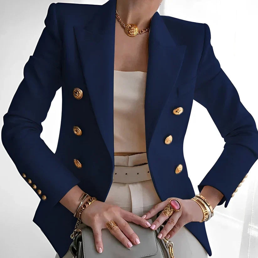 Women's Pink Double Breasted Blazer with Gold Buttons - Tailored Jacket for Elegant Style 4