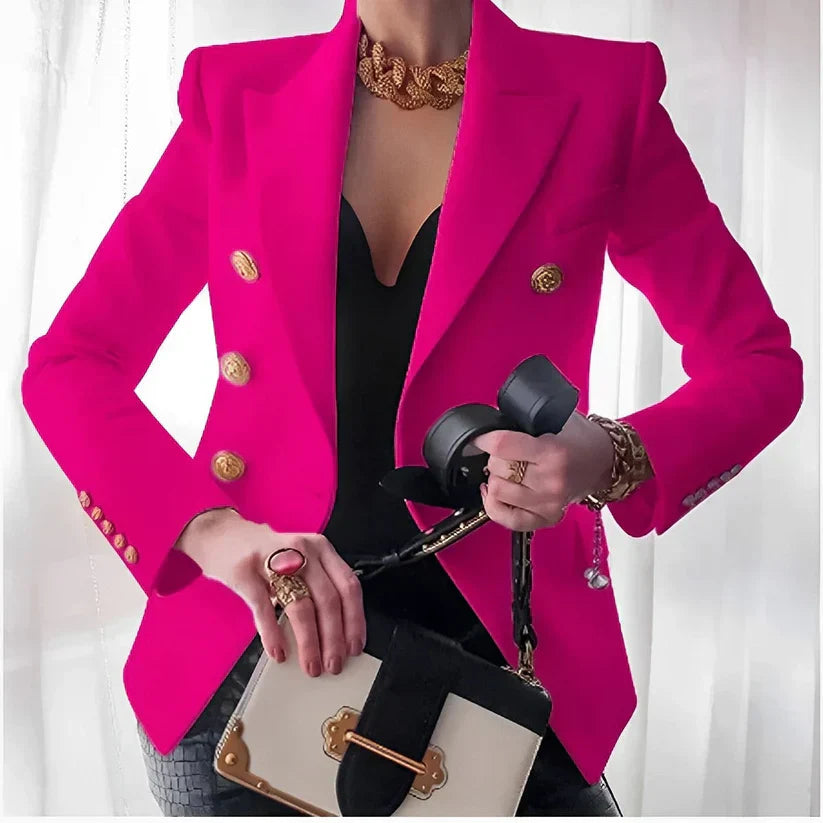 Women's Pink Double Breasted Blazer with Gold Buttons - Tailored Jacket for Elegant Style 5