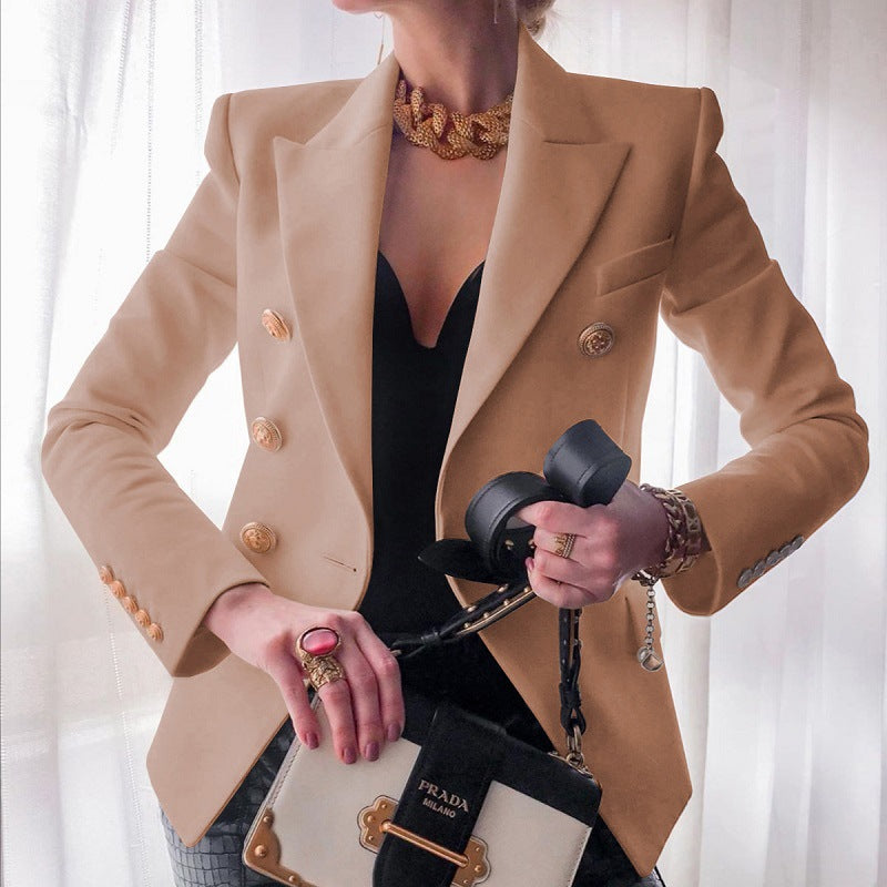 Women's Pink Double Breasted Blazer with Gold Buttons - Tailored Jacket for Elegant Style 6