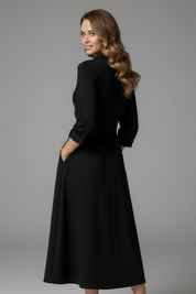 Women's Summer Midi Dress, Elegant V-Neck with Long Sleeves, A-Line Skirt for Formal or Casual Occasions 3