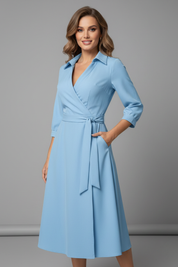 Women's Summer Midi Dress, Elegant V-Neck with Long Sleeves, A-Line Skirt for Formal or Casual Occasions 4