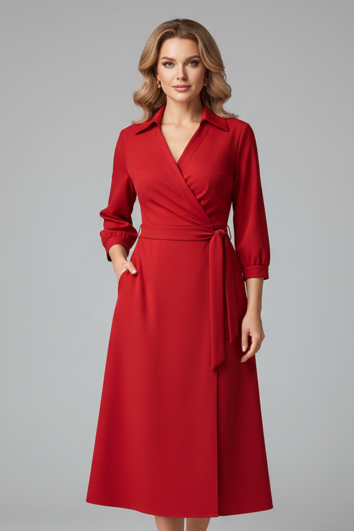 Women's Summer Midi Dress, Elegant V-Neck with Long Sleeves, A-Line Skirt for Formal or Casual Occasions 6
