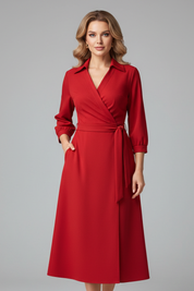 Women's Summer Midi Dress, Elegant V-Neck with Long Sleeves, A-Line Skirt for Formal or Casual Occasions 6