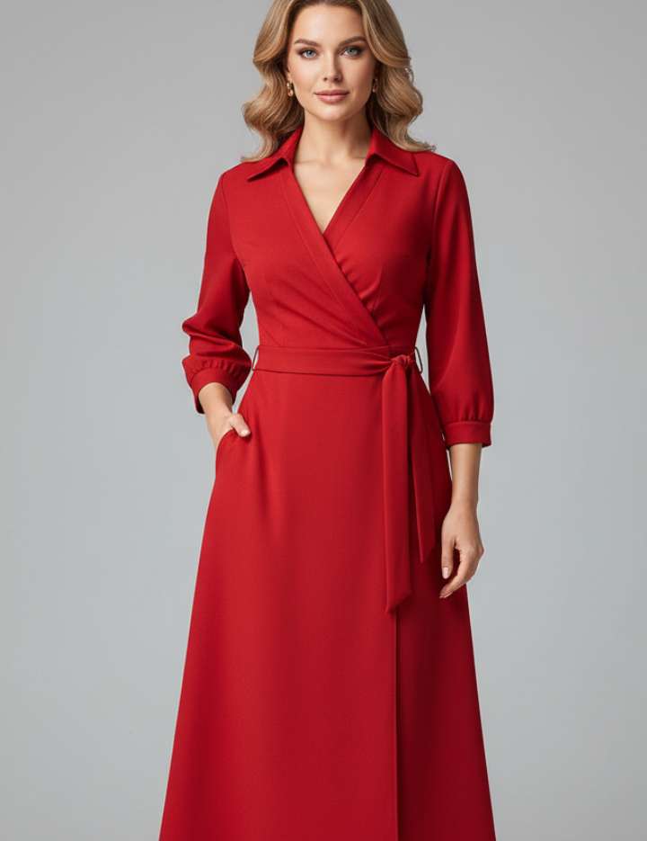 Women's Summer Midi Dress, Elegant V-Neck with Long Sleeves, A-Line Skirt for Formal or Casual Occasions 6