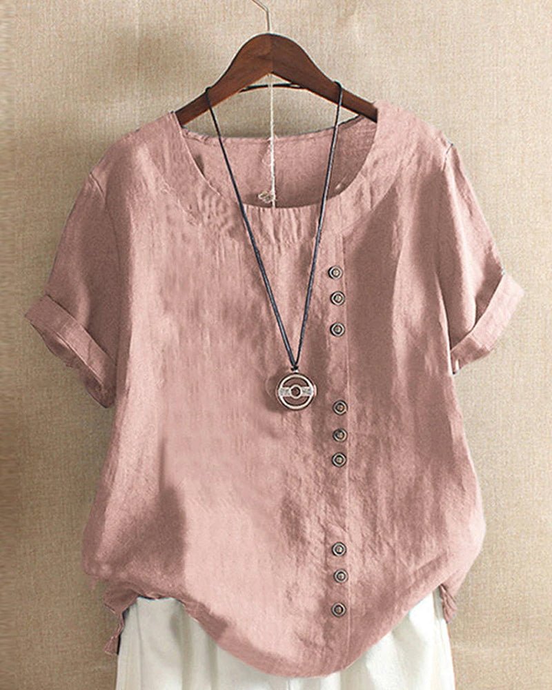 Women's Top - Relaxed Fit Button Front Blouse for Women - Casual Short Sleeve Summer Style 0