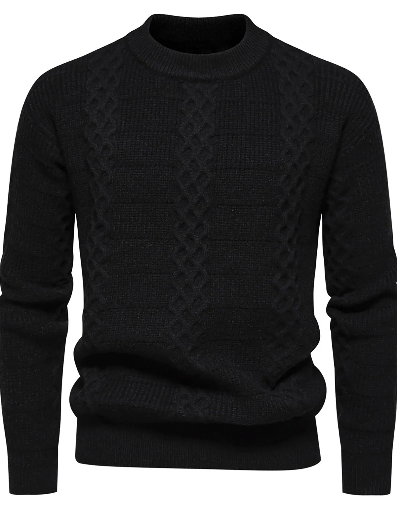 Men’s Cable-Knit Sweater - Warm Wool Blend - Regular Fit - Crew Neck Casual Wear-4