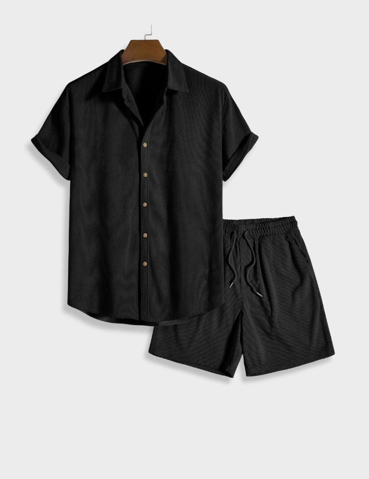 Chic Summer Corduroy Button-Up Set for Men