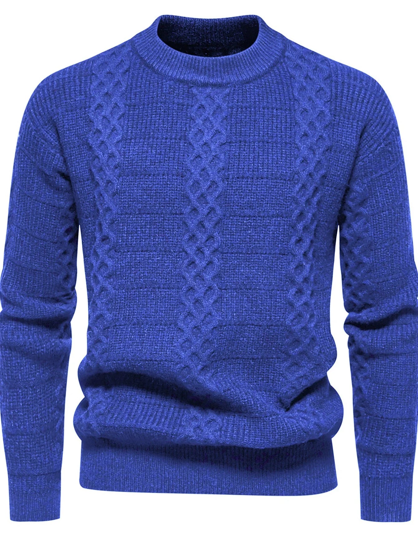Men’s Cable-Knit Sweater - Warm Wool Blend - Regular Fit - Crew Neck Casual Wear-2