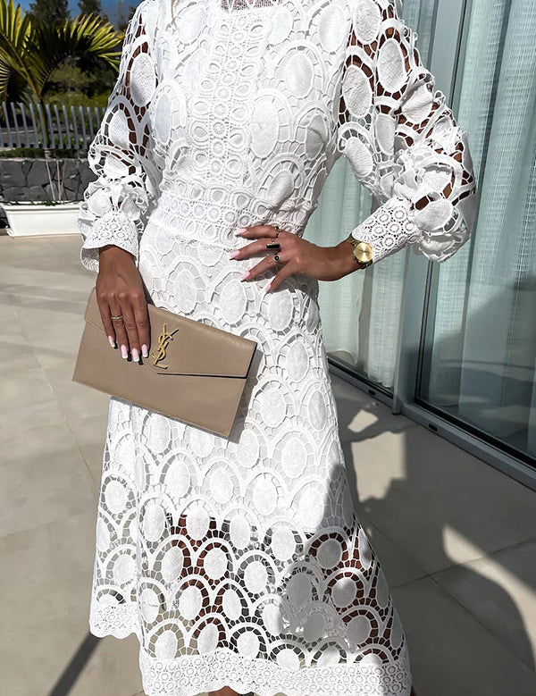 Chic Multicolor Lace Midi Dress | Exquisite Elegance for a Feminine Flair