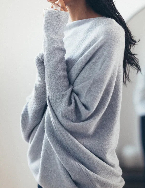 Sweater with asymmetrical draping and loose cut for women-5