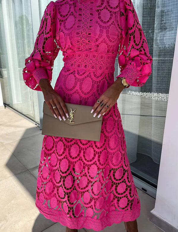 Chic Multicolor Lace Midi Dress | Exquisite Elegance for a Feminine Flair
