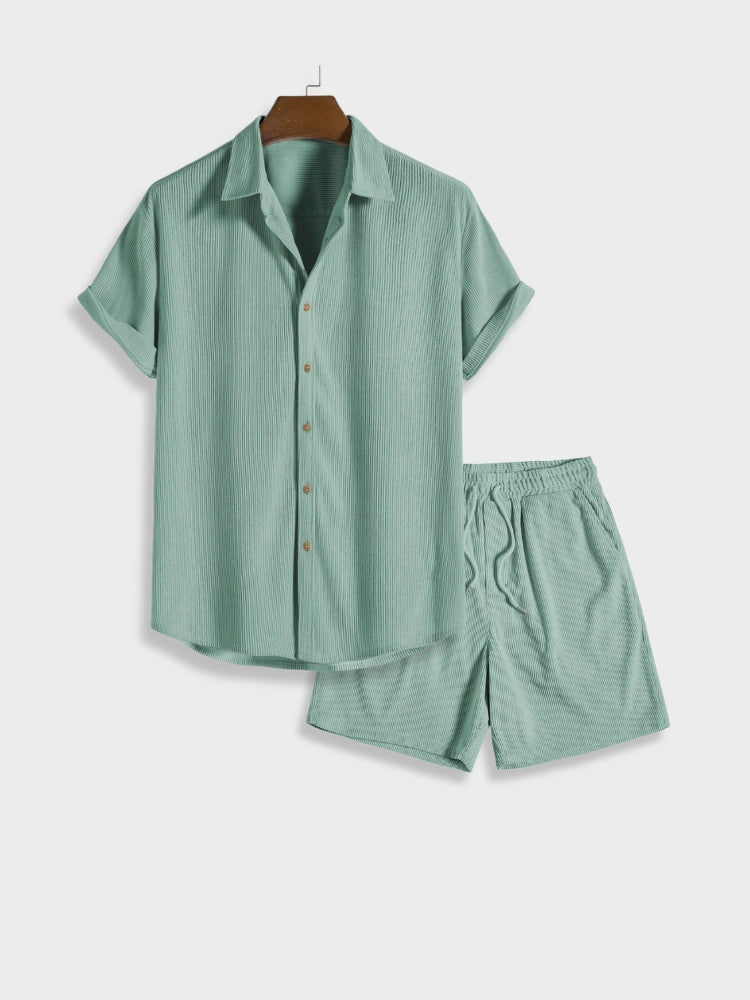 Chic Summer Corduroy Button-Up Set for Men