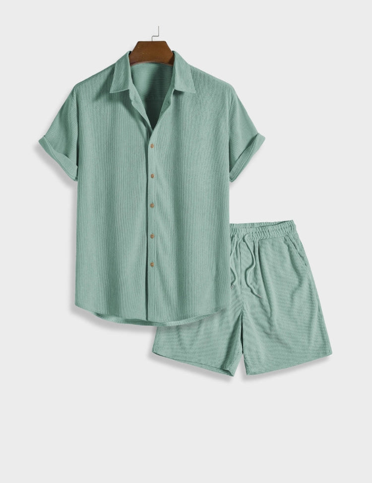 Chic Summer Corduroy Button-Up Set for Men
