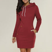 A casual hooded dress knee -length-4