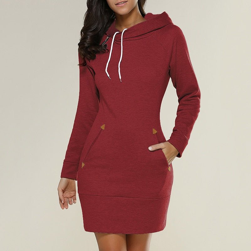 A casual hooded dress knee -length-4