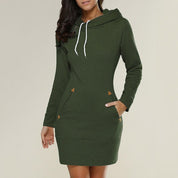 A casual hooded dress knee -length-3