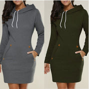 A casual hooded dress knee -length-6