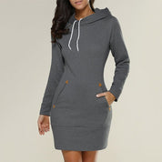 A casual hooded dress knee -length-2